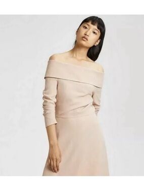 Theory Kensington Off-the-Shoulder Dress in Chalk Pink